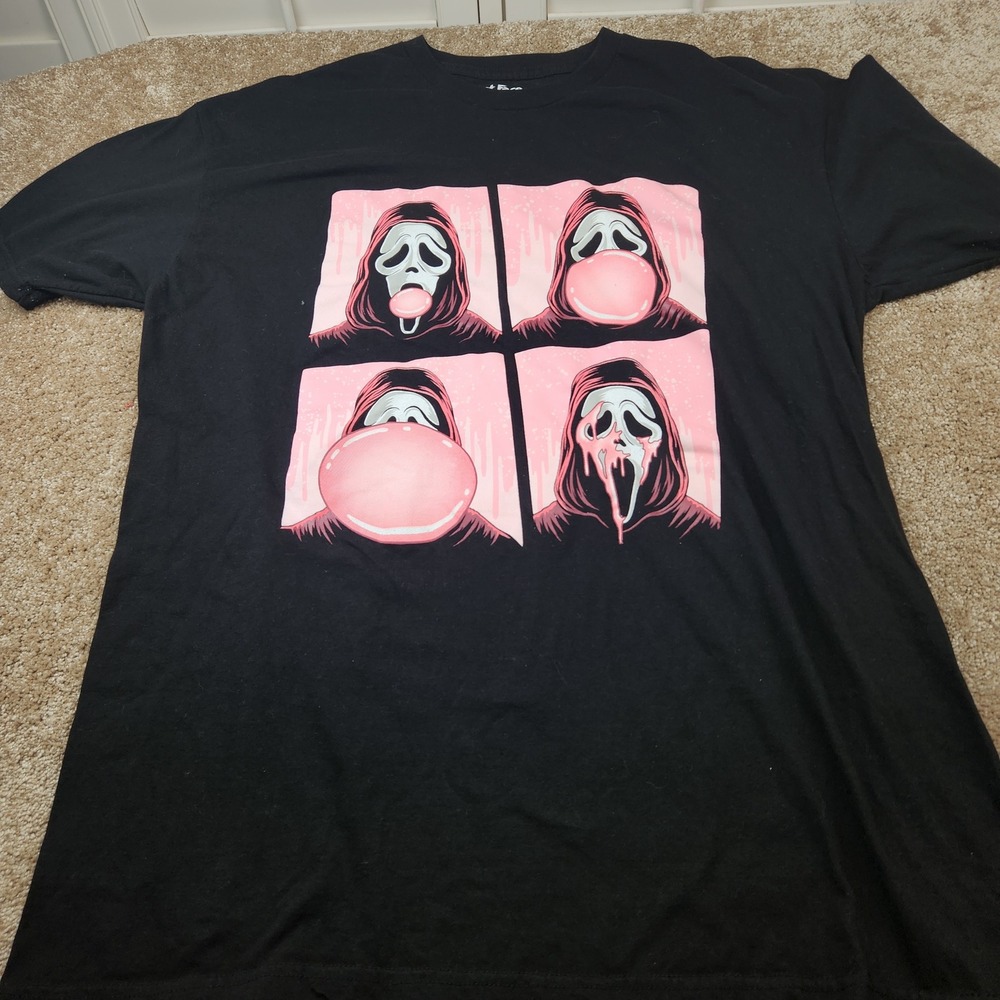 Ghost Face Scream Bubblegum Pop Art Graphic T-Shirt Black XL Horror Movie
